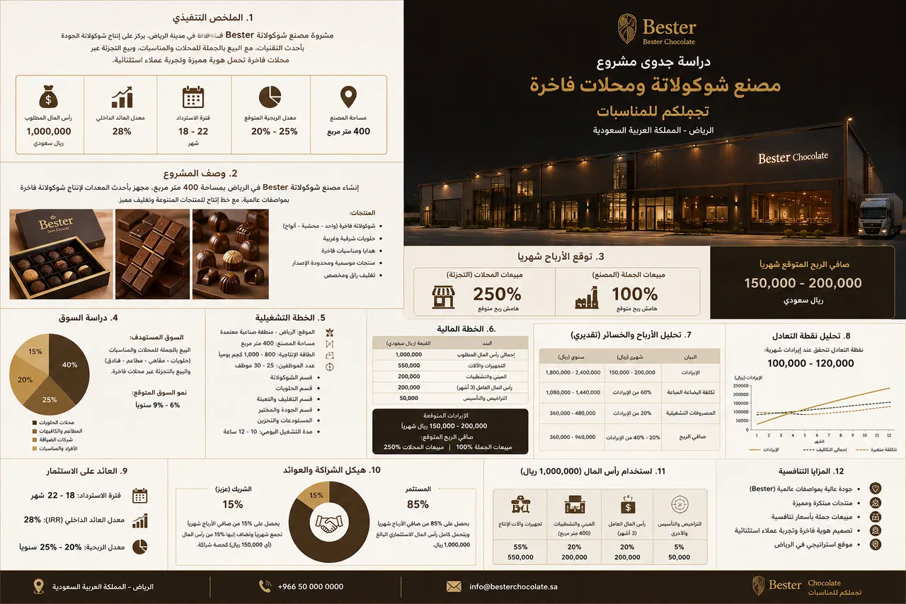 مطلوب ممول لمشروع مصنع حلويات وشوكلت ومحلات لتجهيز المناسابات